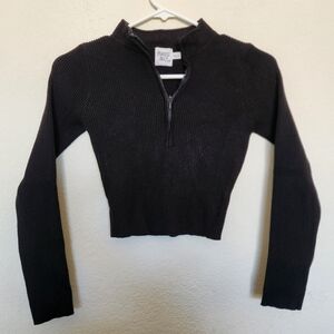 Princess Polly Cropped black 3/4 zip up front sweater top sz Med/Lrg EUC cute